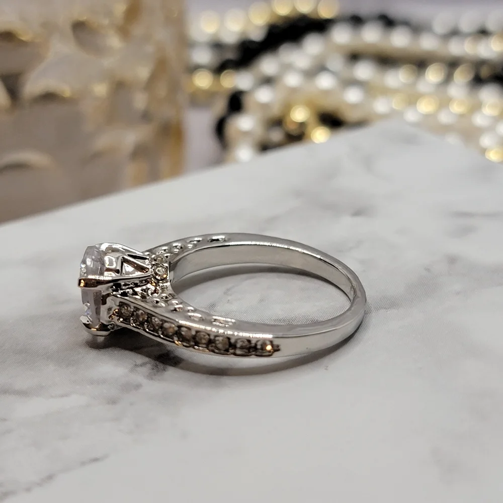 Solitaire Silver Diamond CZ Engagement Style Ring